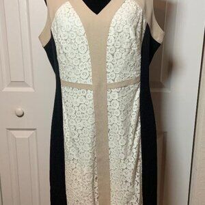Studio One Sleeveless Women's Sheath Dress Black, Beige and White Size 14.